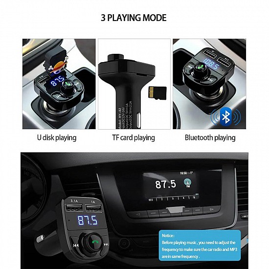 Car Kit FM Transmitter και Φορτιστής Αυτοκινήτου Bluetooth-Hands Free X8 Μαύρο