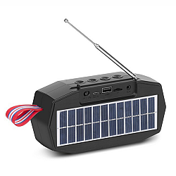 Φορητό Ραδιόφωνο ηχείο Bluetooth FM με Ηλιακό Πάνελ και LED Φακό VNN-096 σε Μαύρο Χρώμα