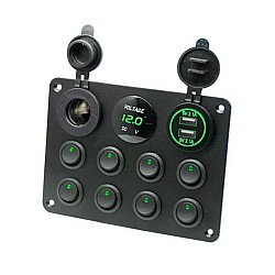 Αδιάβροχο Ψηφιακό Panel Marine 5xΔιακόπτες - Βολτόμετρο - USB 12V Πράσινος LED Φωτισμός 10815 OEM